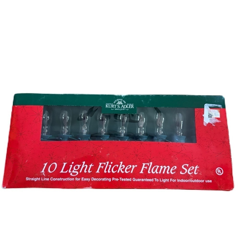 Kurt Adler 10 Light Flicker Flame Set - Red Clear NEW Christmas String UL0702